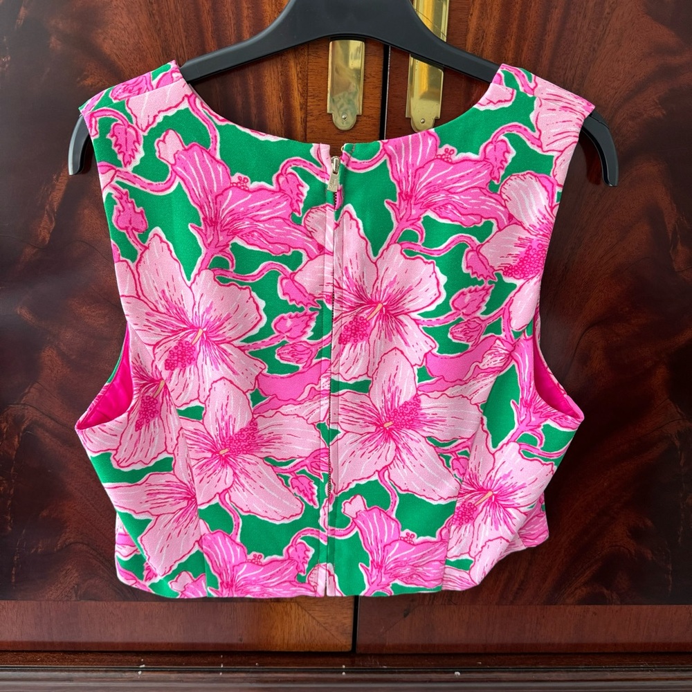 Lilly Pulitzer Leif Maxi Set Hibis Kiss Pink Green Size 8 - Picture 15 of 16